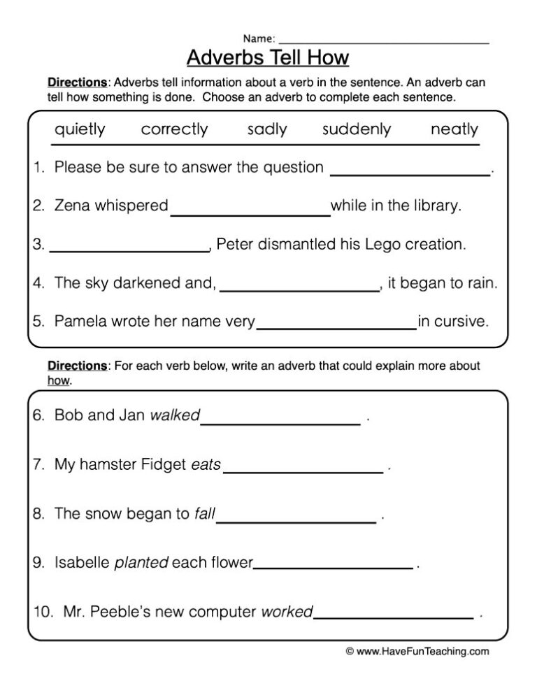 Adverbs Tell How Worksheet