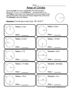 Area Circles Worksheet