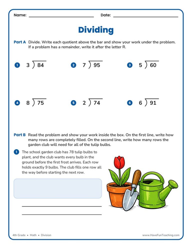 Solving Dividing 1 into 2 Digit Worksheet