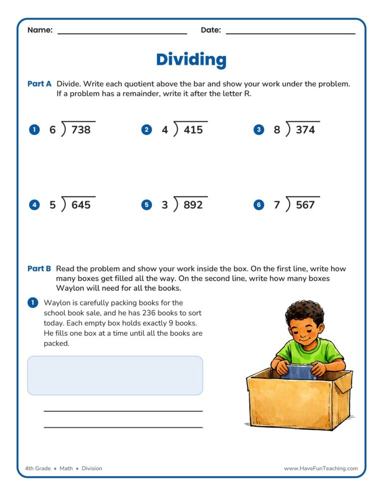 Solving Dividing 1 into 3 Digit Worksheet