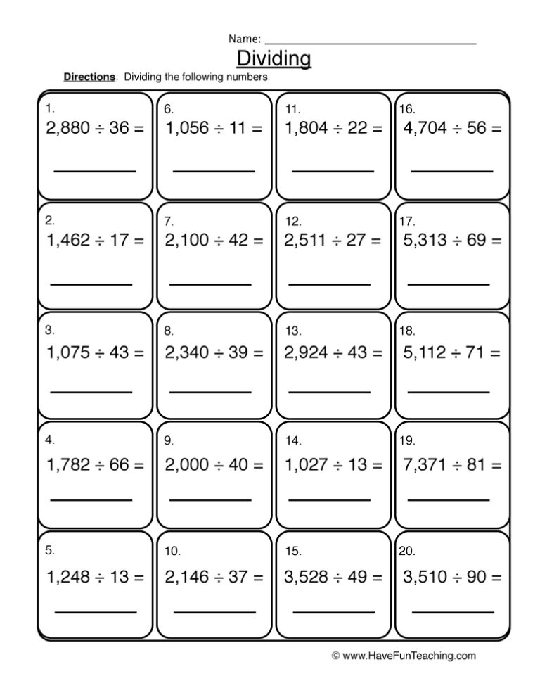 Solving Dividing 2 into 4 Digit Worksheet