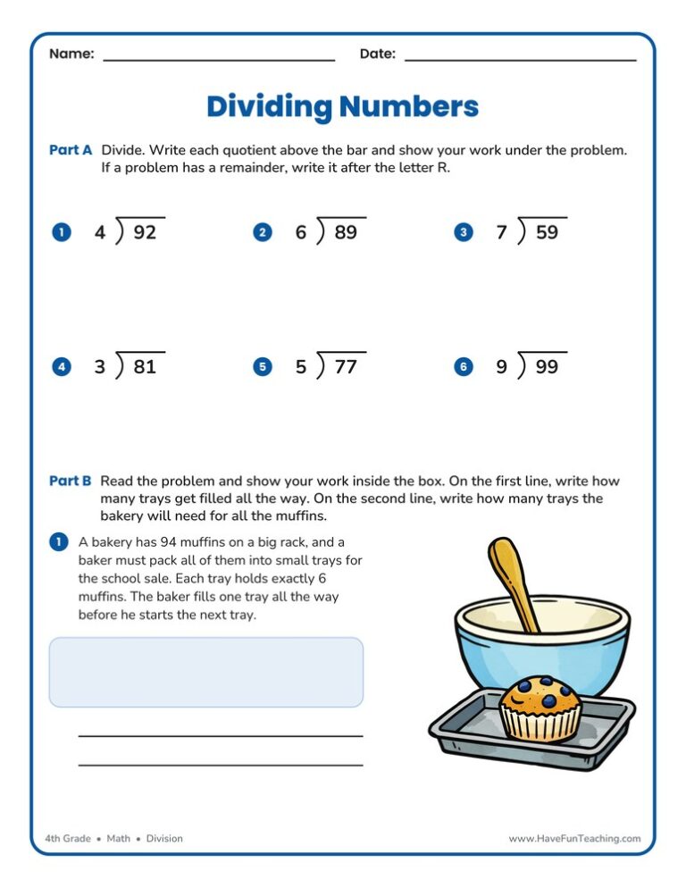 Dividing 1 into 2 Digit Worksheet
