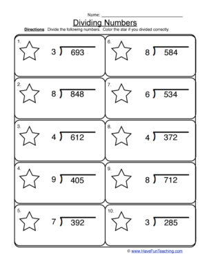 Dividing 1 into 3 Digit Worksheet