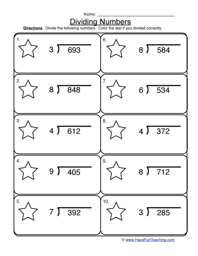 Dividing 1 into 3 Digit Worksheet