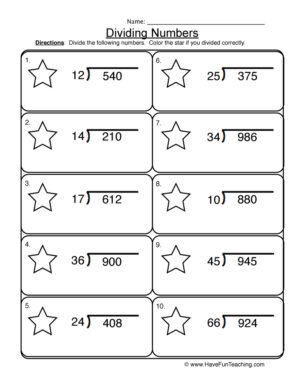 Dividing 2 into 3 Digit Worksheet