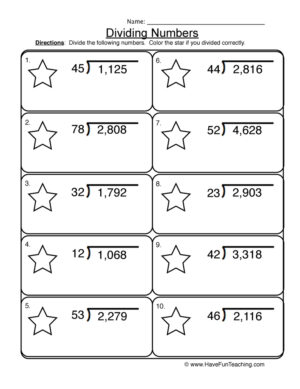 Dividing 2 into 4 Digit Worksheet