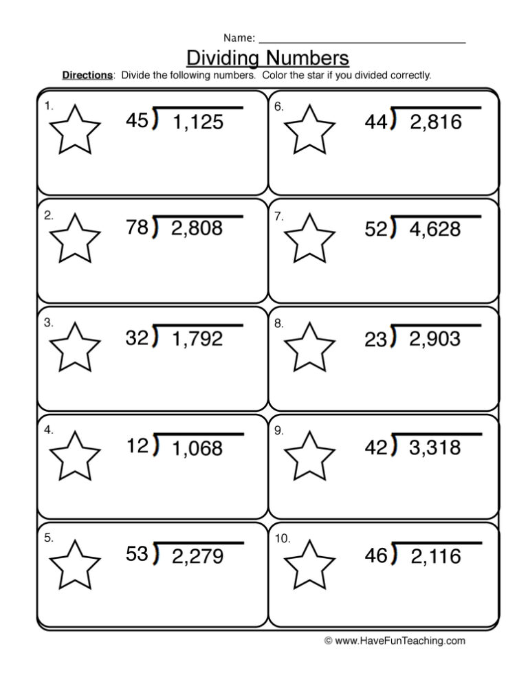 Dividing 2 into 4 Digit Worksheet