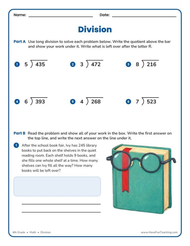 One Digit Divisor Division Worksheet