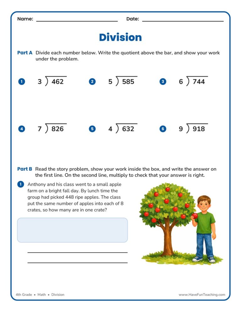 One Digit Division Worksheet