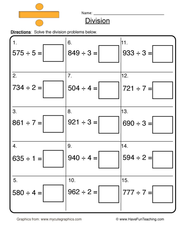 One Digit Division Worksheet
