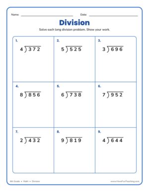 4th grade long division worksheet
