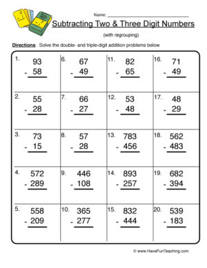 Double Triple Digit Regrouping Subtraction Worksheet