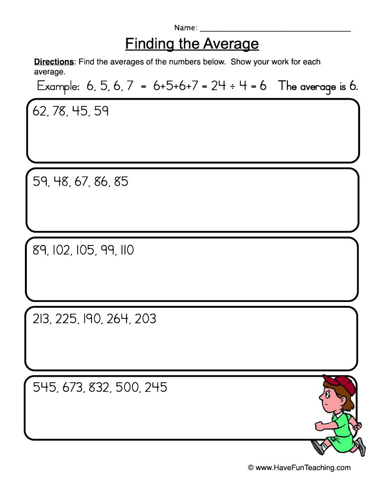 Finding Averages Larger Number Set Worksheet Have Fun Teaching