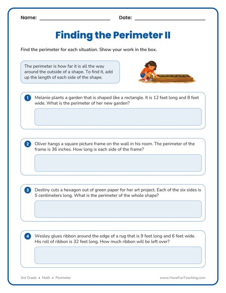 Finding Perimeter Word Problems Worksheet