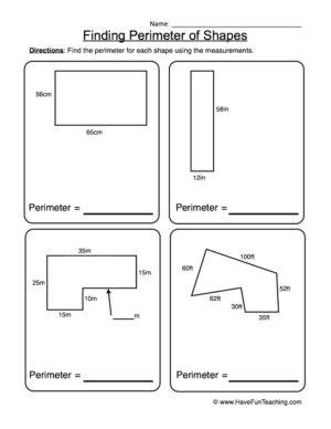 Finding the Perimeter of Shapes Formulas Worksheet