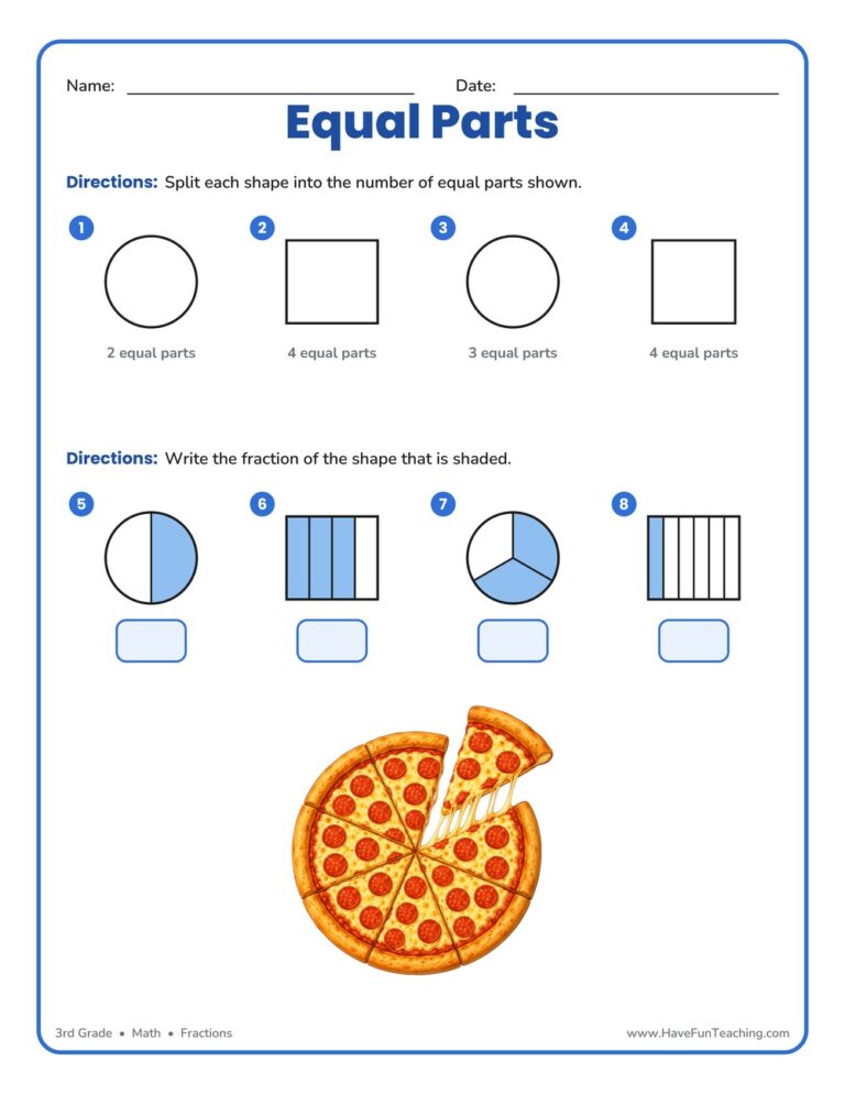 Equal Parts Fractions Worksheet