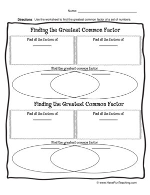 Blank Greatest Common Factor Worksheet