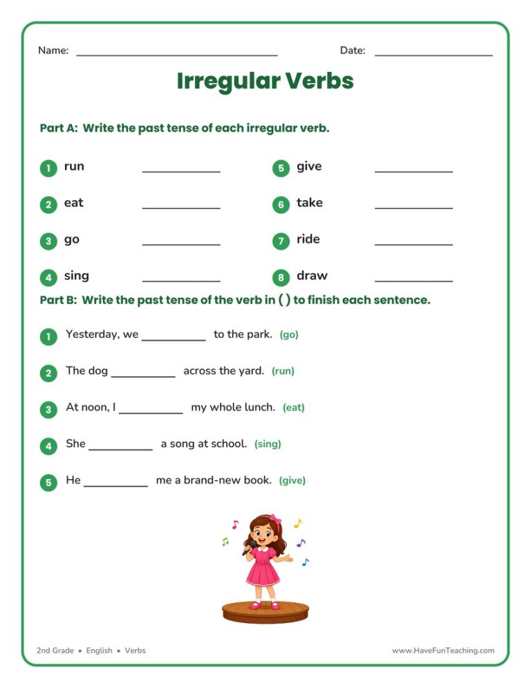 Writing Irregular Verbs Worksheet