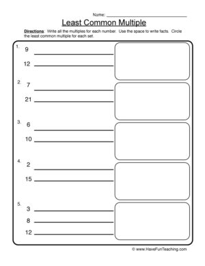 Least Common Multiple Worksheet