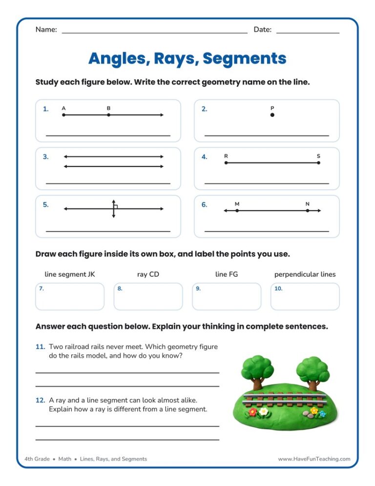 Lines Rays and Segments Worksheet