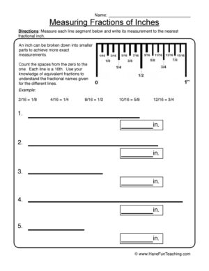 Measurement Fractions of Inches Worksheet