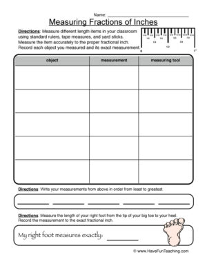 Measuring to the Fractions of Inches Worksheet