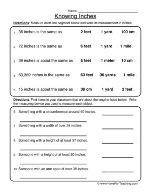 Knowing Inches Worksheet