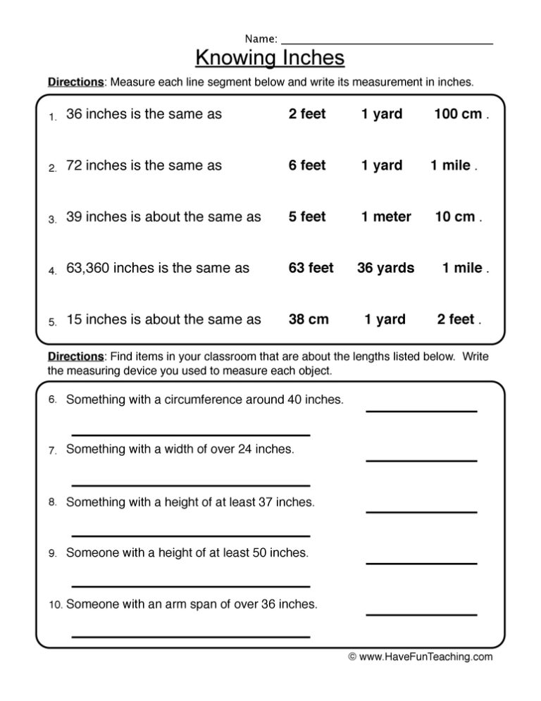 Knowing Inches Worksheet