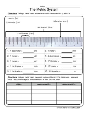 The Metric System Worksheet