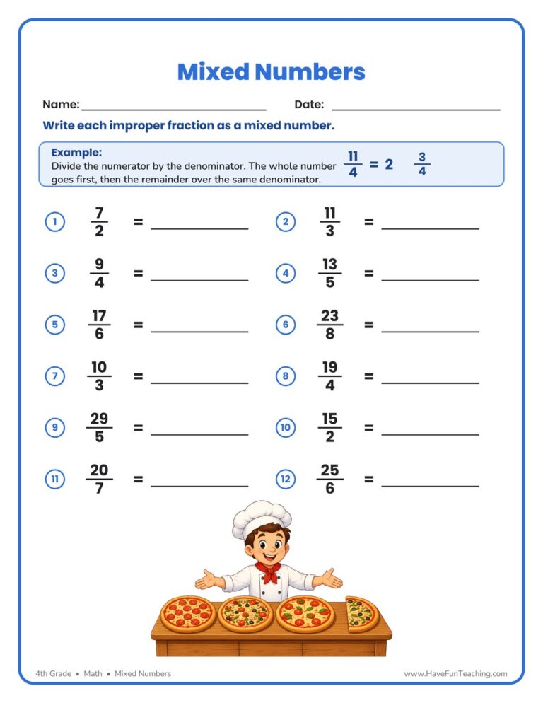 Converting to Mixed Numbers Worksheet