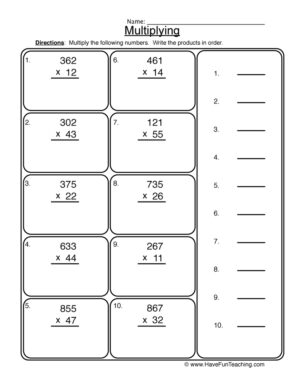2x3 Digit Multiplication Worksheet