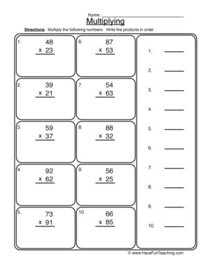 2 Digit Multiplication Worksheet
