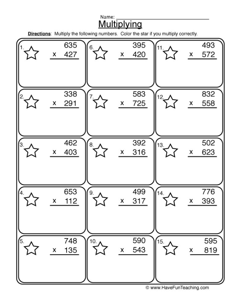 Multiplication 3x3 Digit Worksheet