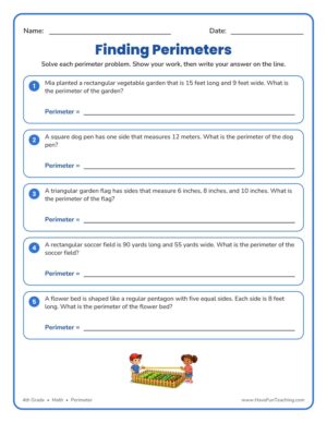 4th grade perimeter word problems math worksheet
