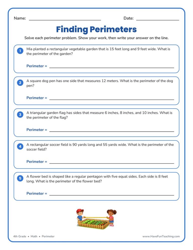 Finding Perimeters Word Problems Worksheet