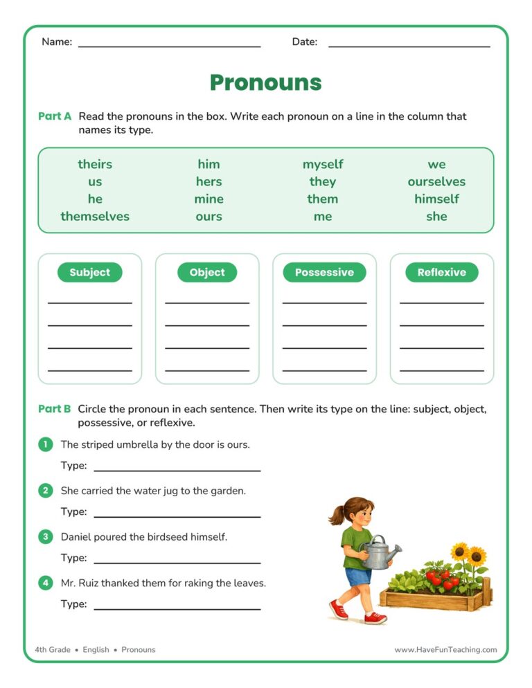 Pronouns Sorting Worksheet