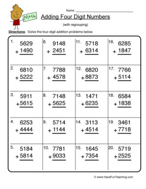 Quad Digits Addition Worksheet