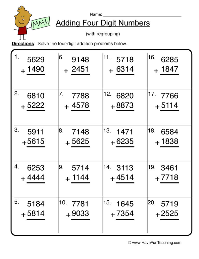 Quad Digits Addition Worksheet