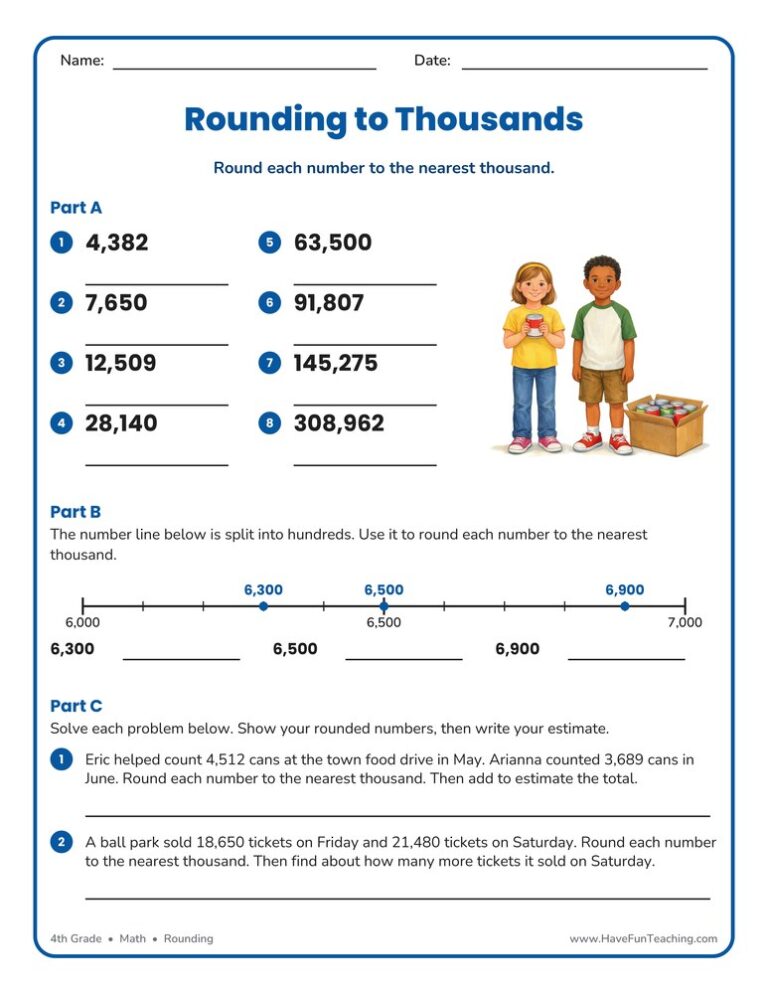 Rounding to Thousands Worksheet