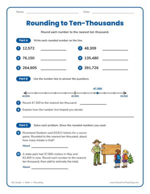 4th Grade rounding to ten thousands worksheet