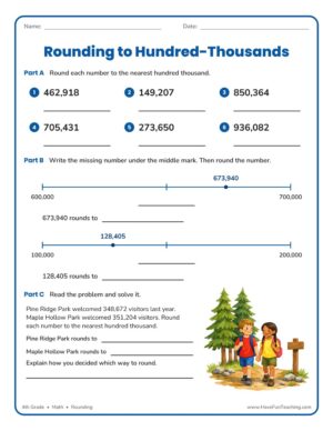 4th Grade rounding to the nearest hundred thousand worksheet