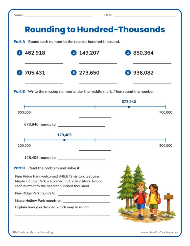 Round to Hundred Thousands Worksheet