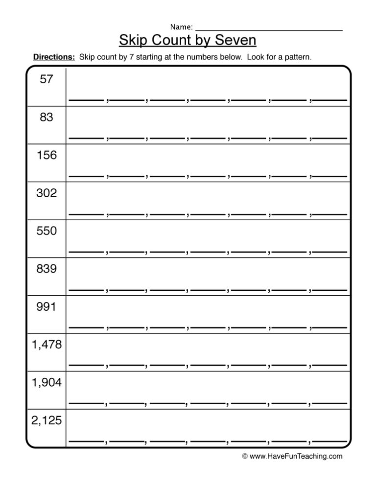 Skip Count by Seven Worksheet