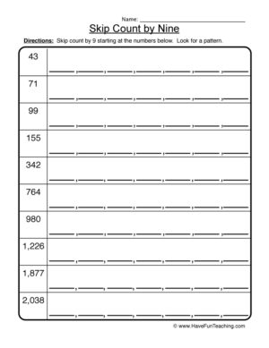 Skip Count by Nine Worksheet