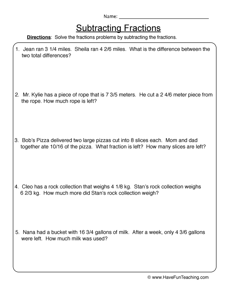 fraction problem solving 6th grade
