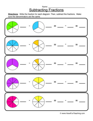 Subtracting Fractions Pictures Worksheet