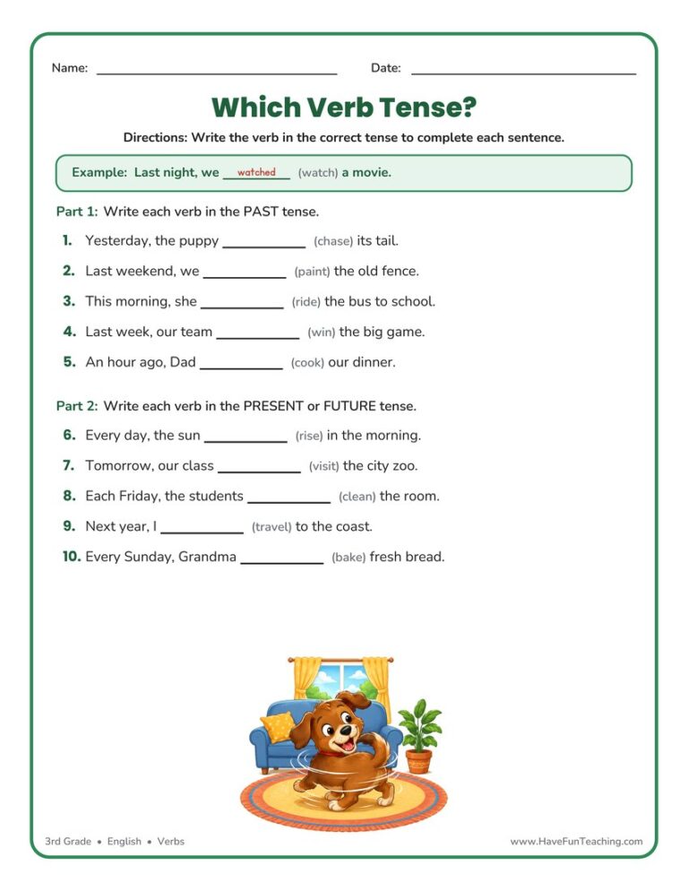 Verb Tenses Fill in the Blank Worksheet