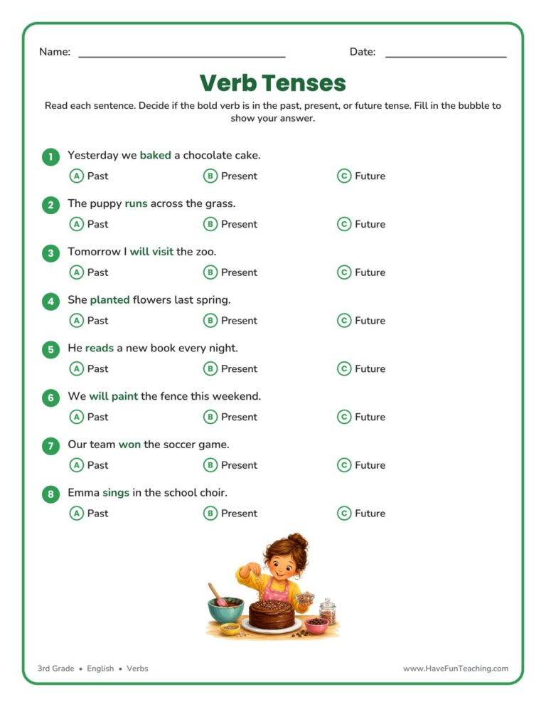 Identifying Verb Tenses Worksheet