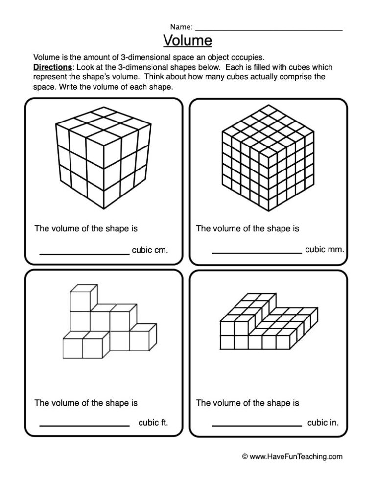 Volume Cubes Worksheet