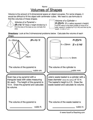 Volume of Shapes Worksheet